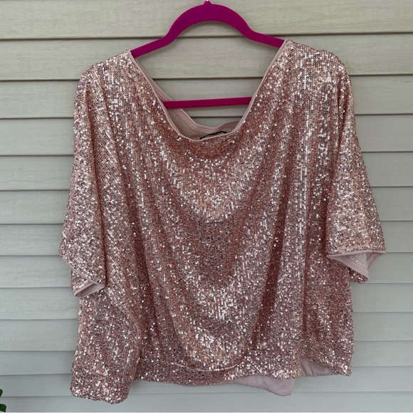 Venus Off-Shoulder Sequin Top in Rose Gold Size 3X - Picture 3 of 8